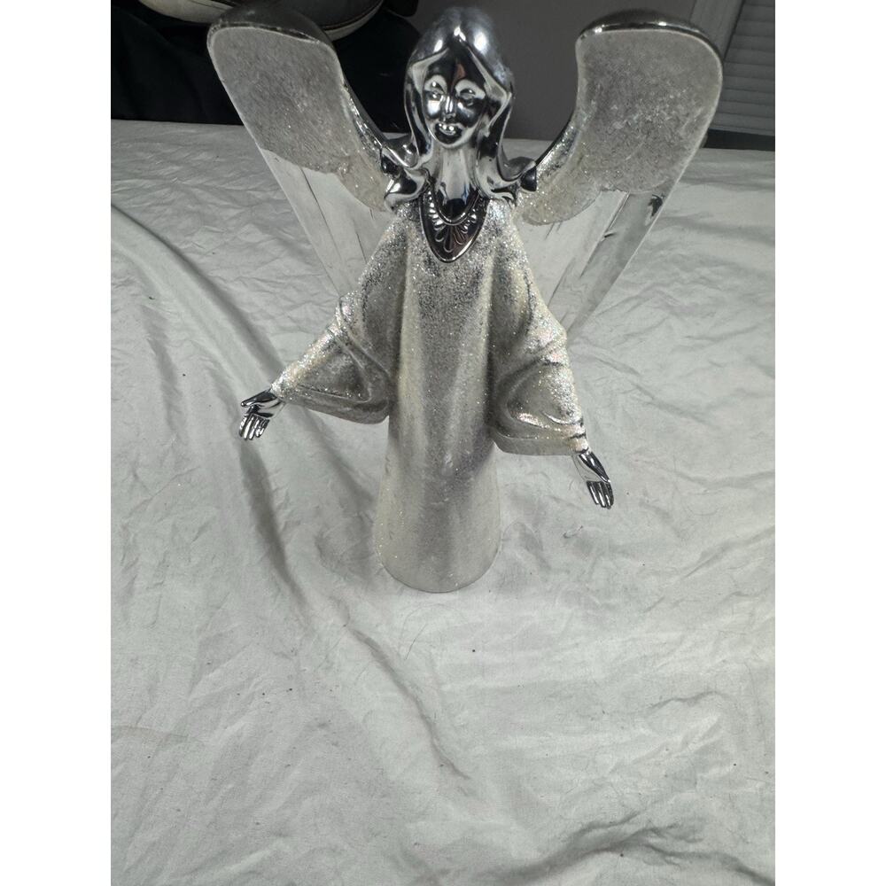 Large Silver Angel Vase Glitter Christmas Decor Centerpiece Holiday Figurine